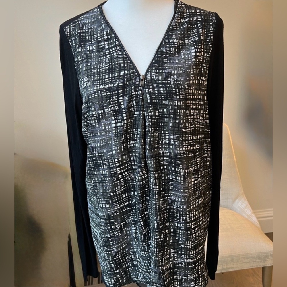 Black and White Lola $ Sophie Patterned Long Sleeve Top tunic medium nwt